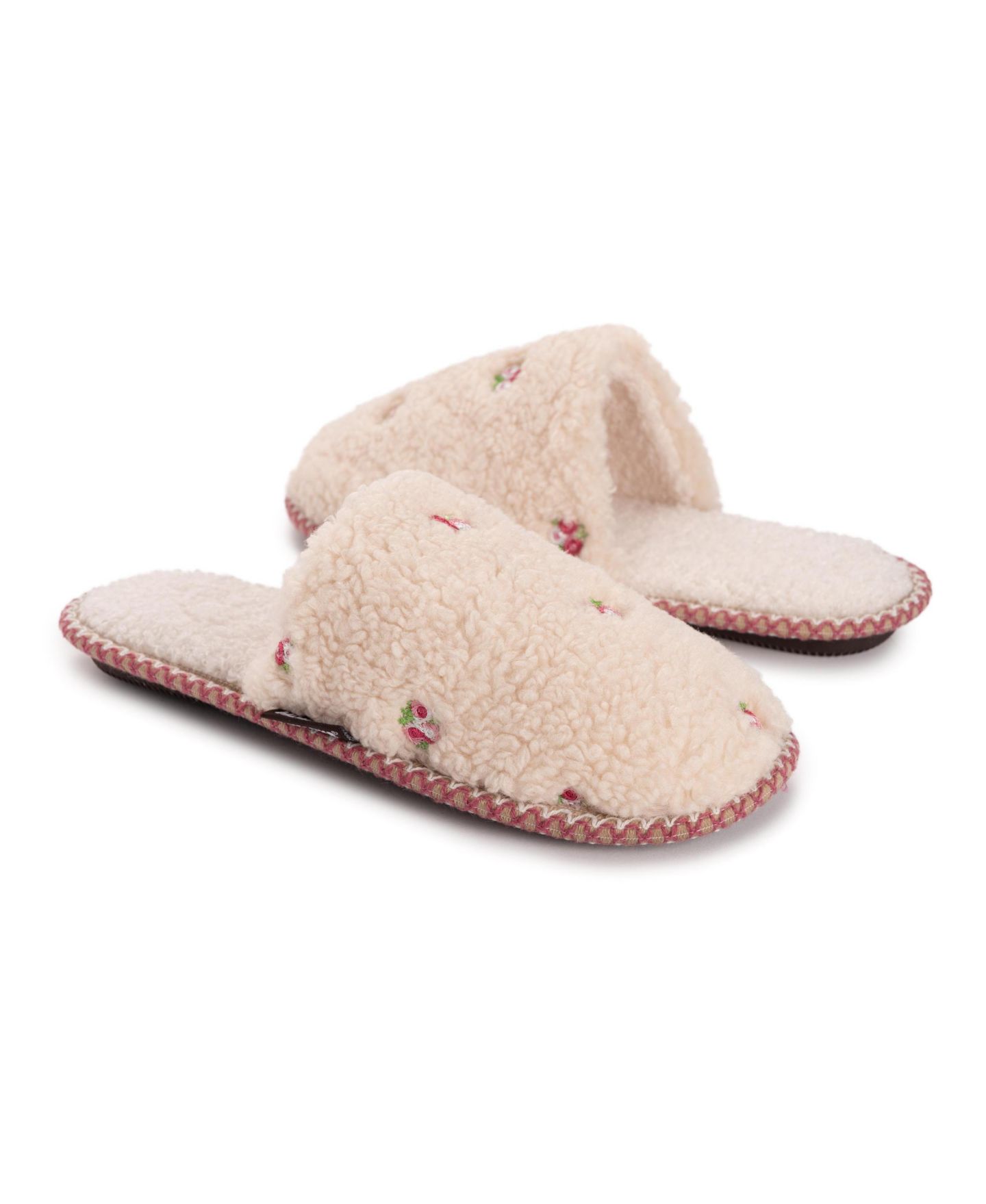 Женские тапочки MUK LUKS Novelty Punch Needle Scuff Slipper, цвет: Кремовый с принтом — фото 6
