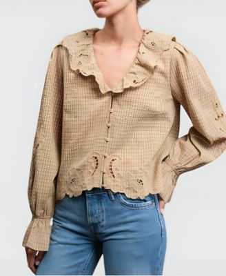 Women's Florence Embroidered Ruffle Collar Puff Sleeve Blouse