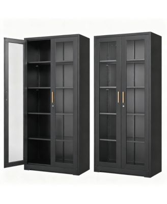 Tempered Glass Cabinet, Thickened Metal, Storage & Display, Safety Lock, Easy Assembly