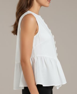 Women's Sleeveless Peplum Top with Asymmetric Buttons