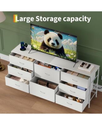 8 Drawer Fabric Dresser TV Stand with Wooden Top,Metal Frame Storage Chest,Wide Closet Organizer for Bedroom Living Room