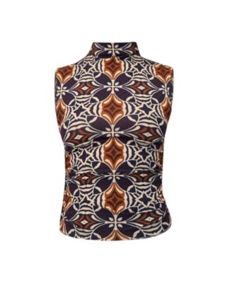 Women's Ruched Side High Neck Sleeveless Blouse