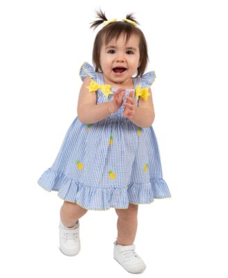 Baby Girls' Pineapple Schiffli Seersucker Square Neck Dress and Panty, 2-Piece Set
