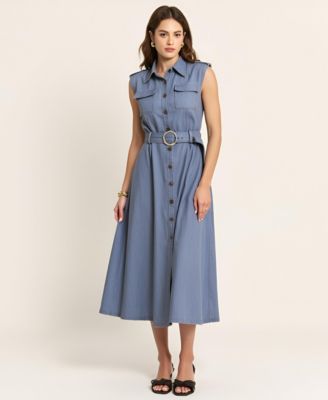 Women's Belted A-Line Midi Dress
