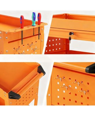 3 Tier Rolling Tool Cart with Drawer & Pegboard, 550 lbs Capacity, Easy Assembly