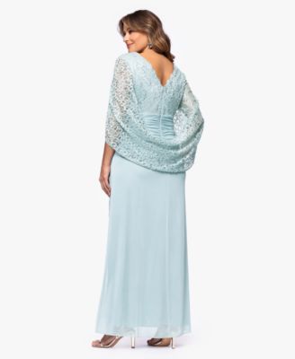 Betsy & Adam Plus Size Lace-Cape-Sleeve Embellished Gown Dress