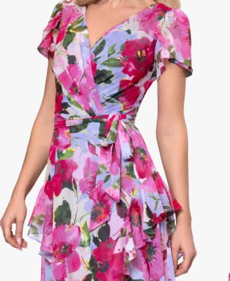 Petite V-Neck Floral Ball Gown Dress