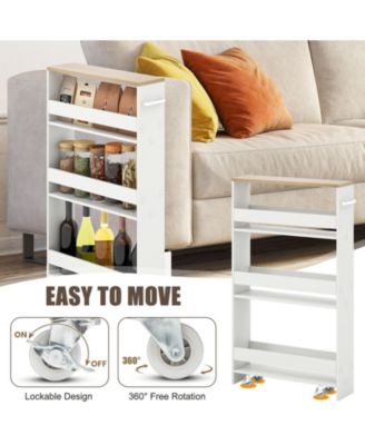 Slim Kitchen Storage Cart with Handle, Mobile Rolling Shelving Organizer