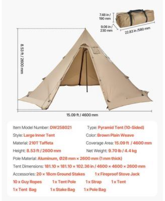 Hot Tent for 4-6 Persons, Waterproof Canvas Tipi Tent with Stove Jack, Lightweight 4-Season Shelter, L Size