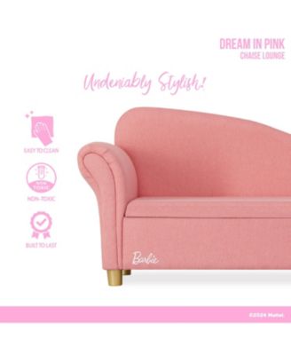 Girls Barbie Dream in Chaise Lounge, Soft Upholstered Seat with Raised Backrest, Gold-Tone Legs and Hidden Storage, ASTM Certified