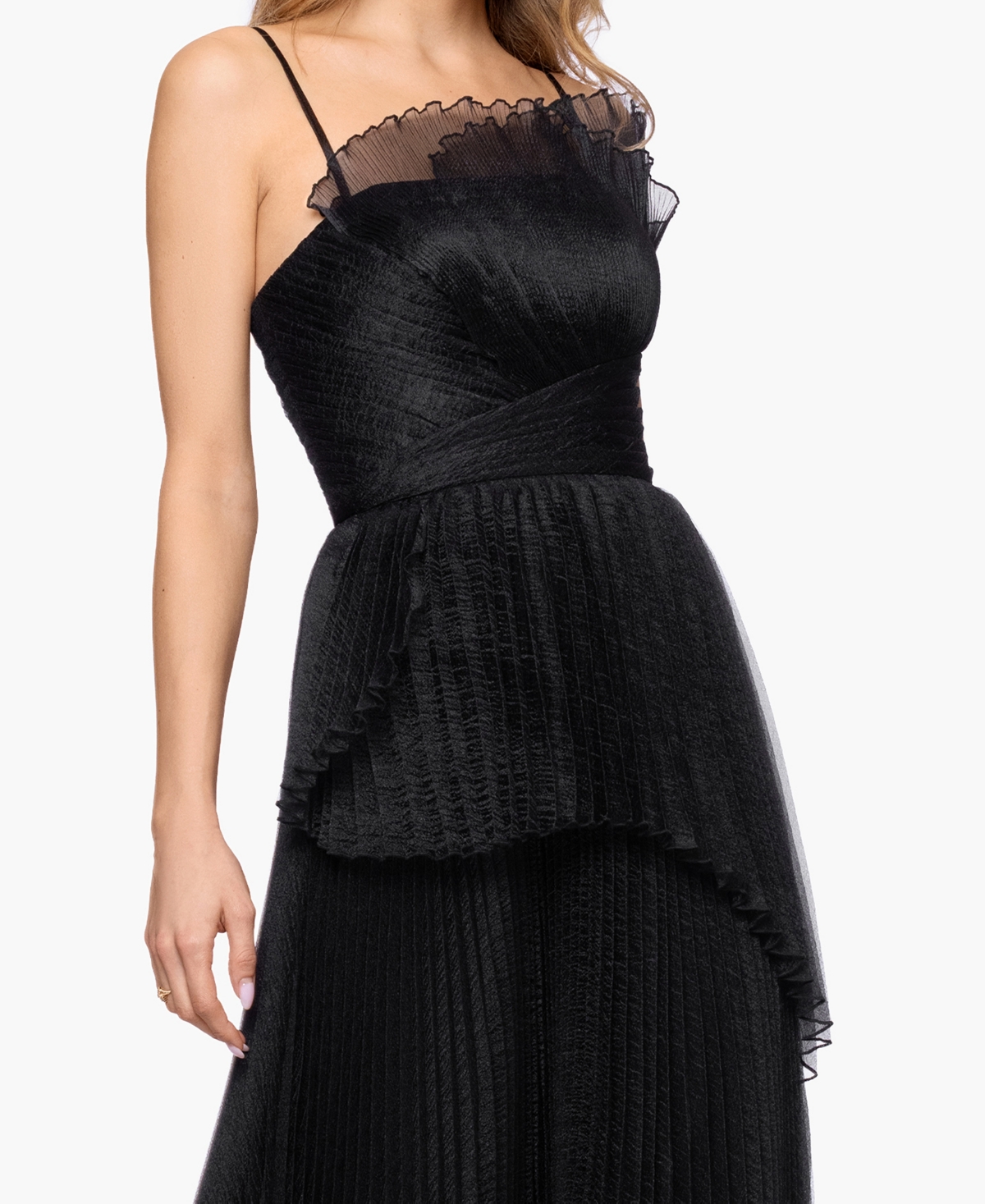 Betsy & Adam Women's Pleated Square Neck Ball Gown