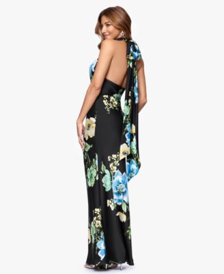 Women's Cowl Neck Floral Print Ball Gown