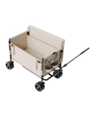 2-in-1 Foldable Wagon Cart Converts to Bench, Adjustable Handle, for Shopping Camping Gardening