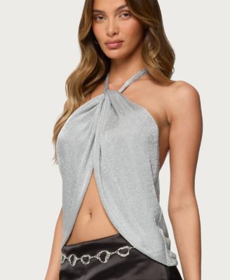 Women's Stasia Sparkly Knit Split Front Top