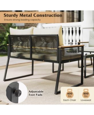 Set Of 4 Patio Furniture Set w/Tempered Glass Coffee Table PE Wicker Rattan Chairs