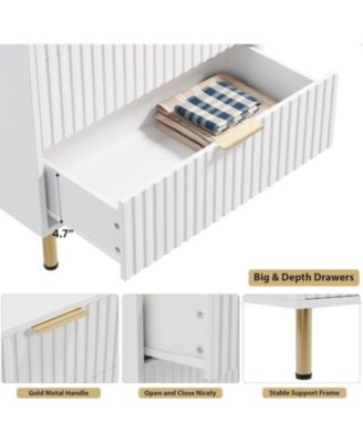 5 Drawer Dresser for Bedroom, Fluted Tall Dresser with Large Drawers and Sturdy Gold Legs Support, Dressers & Chests of Drawers for Bedroom