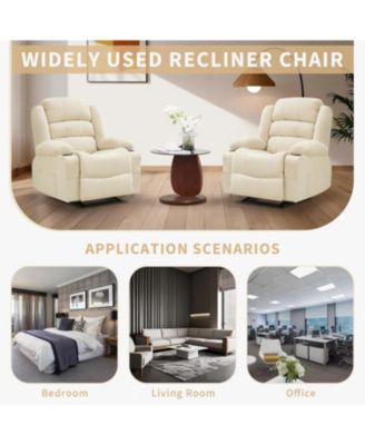 Recliner Chair, Comfy Overstuffed Chair with 3 Reclining Positions, 2 Side Pockets, 2 Front Pockets, Cup Holder