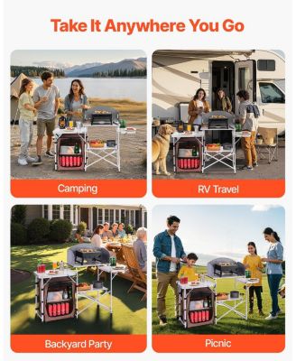 Outdoor 2-Tier Kitchen Cook Table with Zippered Bag, Portable Folding Table for BBQ, Party and Camping