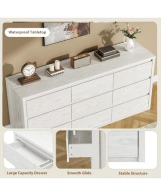 Rustic Farmhouse 9 Dresser for Bedroom,Wooden Drawer Dresser,Handle-Free Storage Cabinet with Drawers for Bedroom
