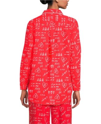 Women's Poplin Long Sleeve Button Front Sleep Top