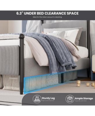 Twin Upholstered Bed Frame with Velvet Headboard, Corduroy Platform, No Box Spring