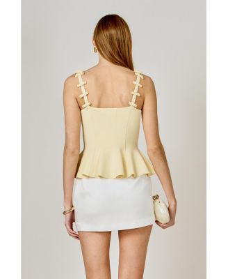 Women's Bow Accent Peplum Sleeveless Top