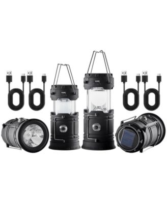 4-Pack Rechargeable LED Camping Lanterns, Solar and USB Charging, Collapsible, Power Bank Function