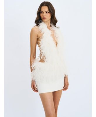 Women's Quisten Feathered Plunging Halter Mini Dress