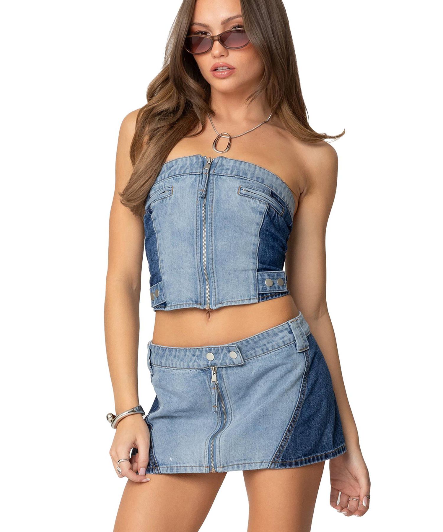 Women's Reni Contrast Denim Zip Up Corset