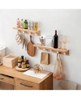 Solid Beech Wood Wall Coat Rack with 5 Hooks