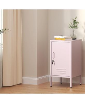 Metal Locker Nightstand with Door & Shelf, Modern Steel Bedside Storage Cabinet, Single Door Lockable Metal End Table for Bedroom
