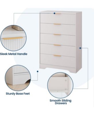 Fluted Wood Dresser 5 Drawers Dresser for Bedroom