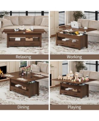 40" Coffee Table Lift Top, Multi-Function Convertible Coffee Table with Drawers and Hidden Compartment, Converts to Dining Table for Living