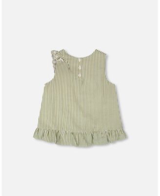 Big Girls Top Stripes with Embroidered Ruffle