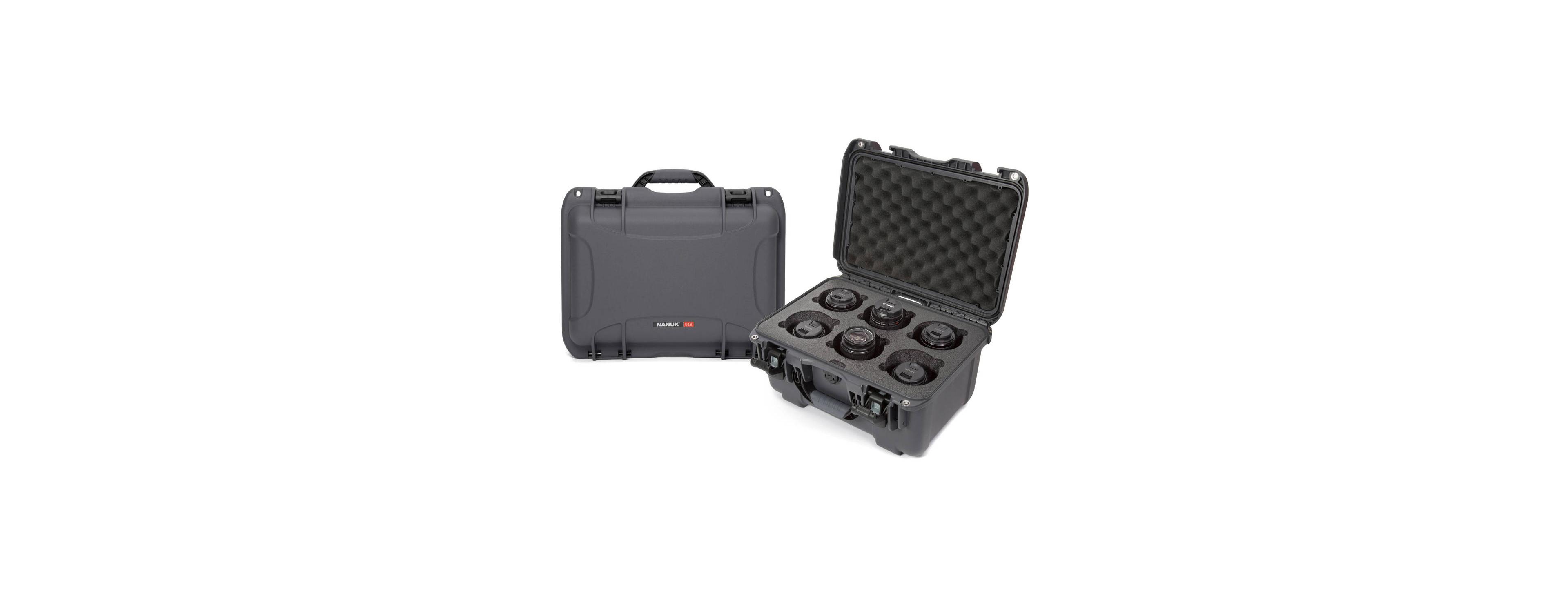 Nanuk Medium Series 918 Lightweight Nk-7 Resin Waterproof Protective Case with Foam Insert for 6 Camera Lens