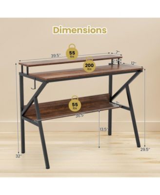 Small Space Computer Desk with Monitor Stand and Storage Shelf, Study Workstation