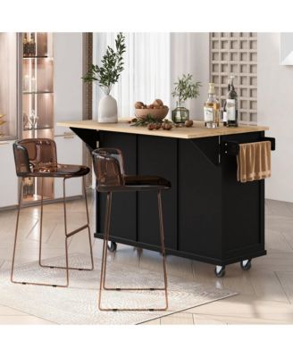 Kitchen Island Cart with Foldable Table & Adjustable Storage, Black Rolling Utility Cart