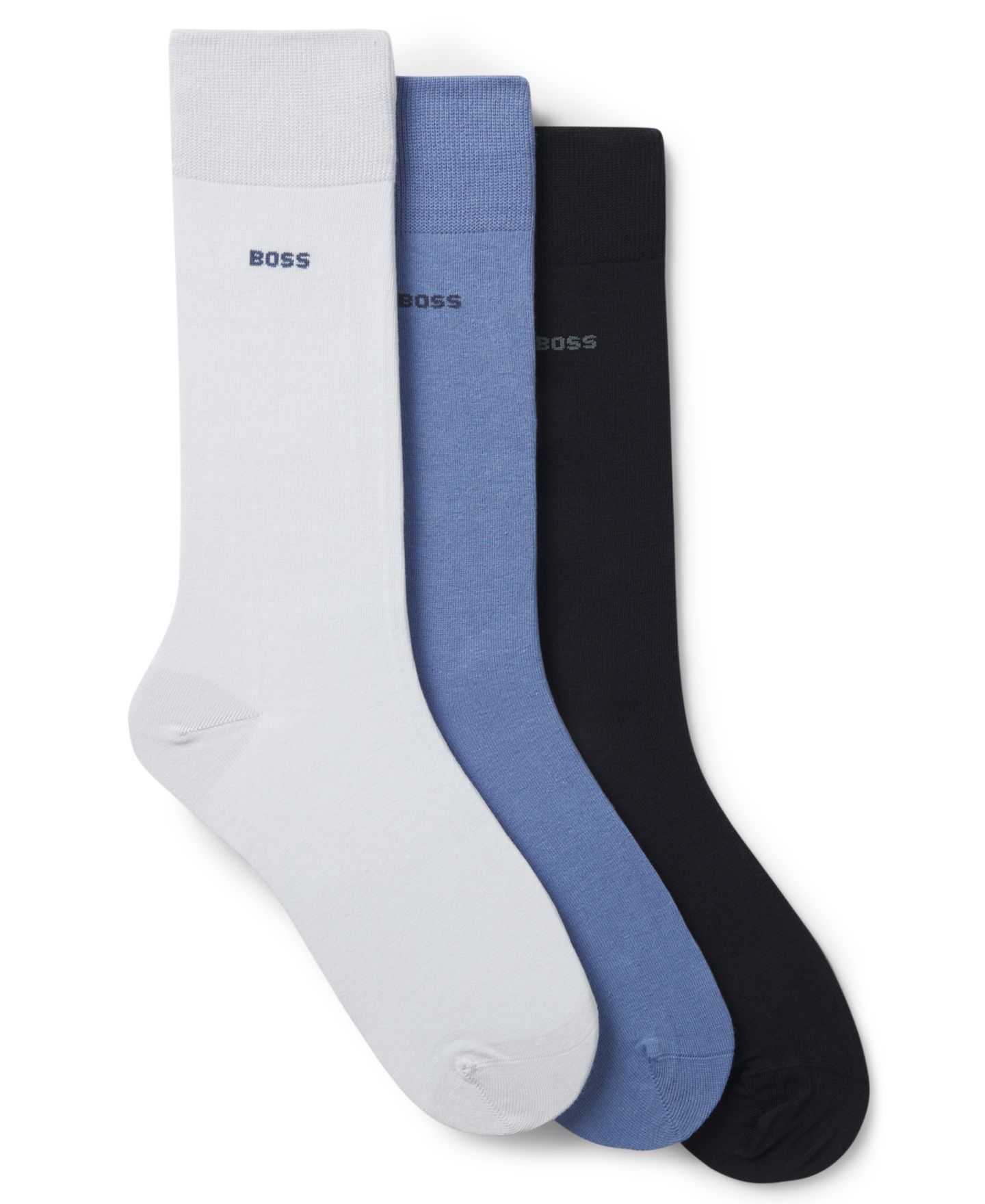 Мужские носки Hugo Boss однотонные, стандартной длины, набор из 3 пар, цвет: Белый / Синий — фото 1