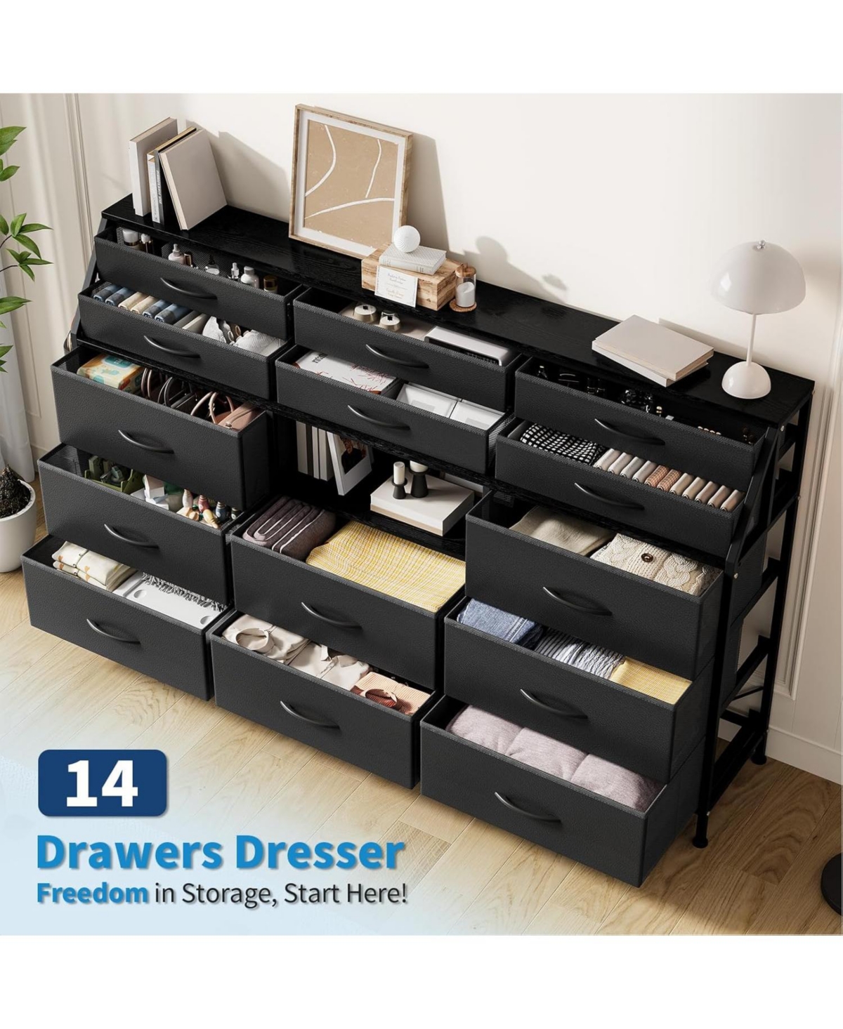 gaomon Drawer Fabric Dresser for Bedroom, Large Dresser with 2 Shelves & Wood Top, Dressers & Chests of Drawers