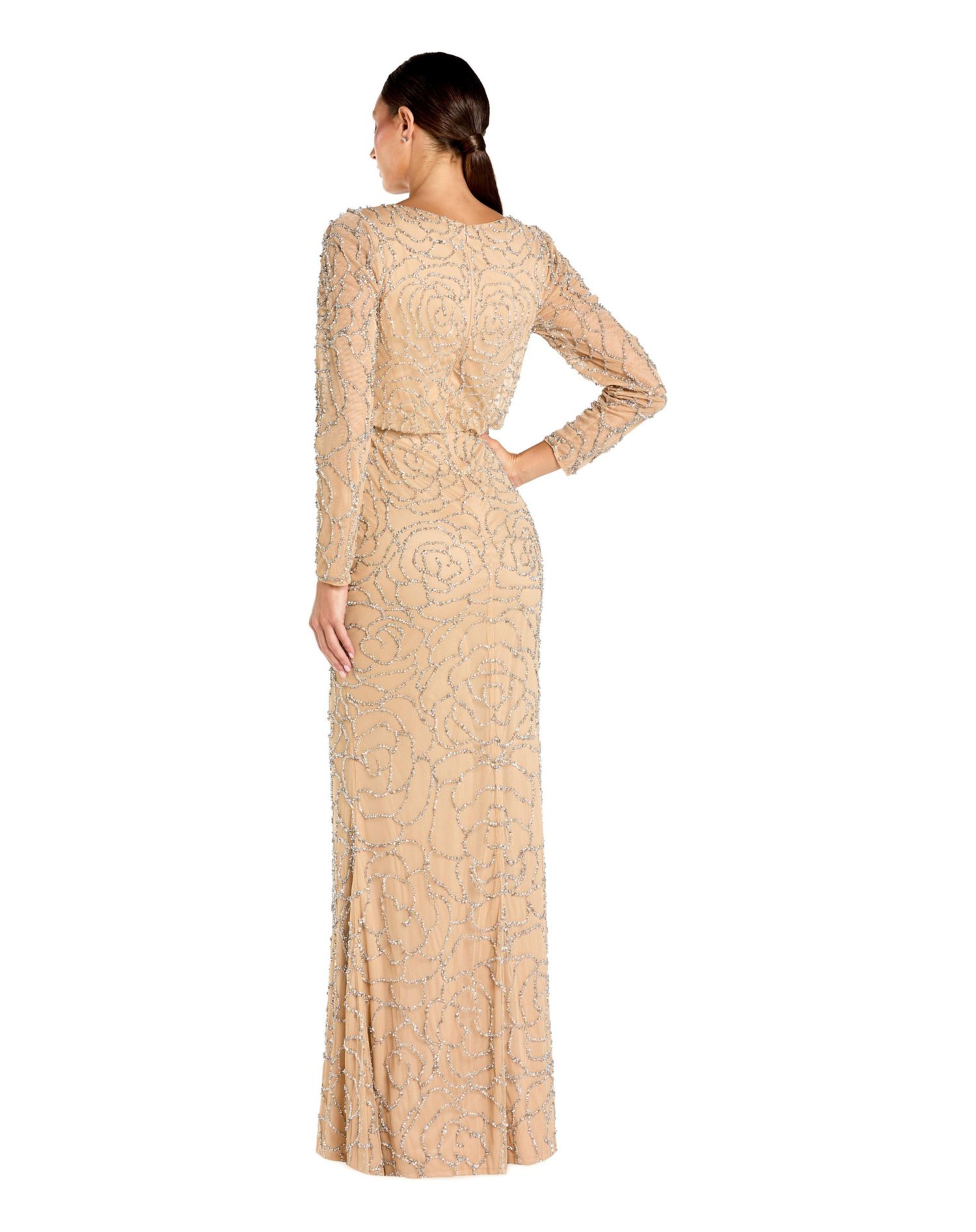 Women's Long Sleeve Floral Beaded Blouson Gown