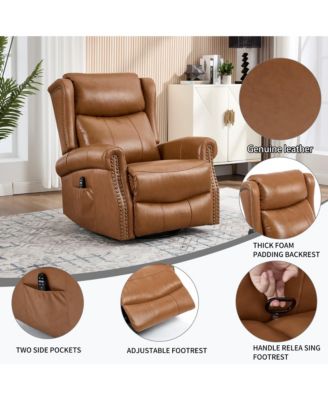Heat Massage Manual Recliner Chair with Rocker and Swivel in Genuine Leather for Living Room