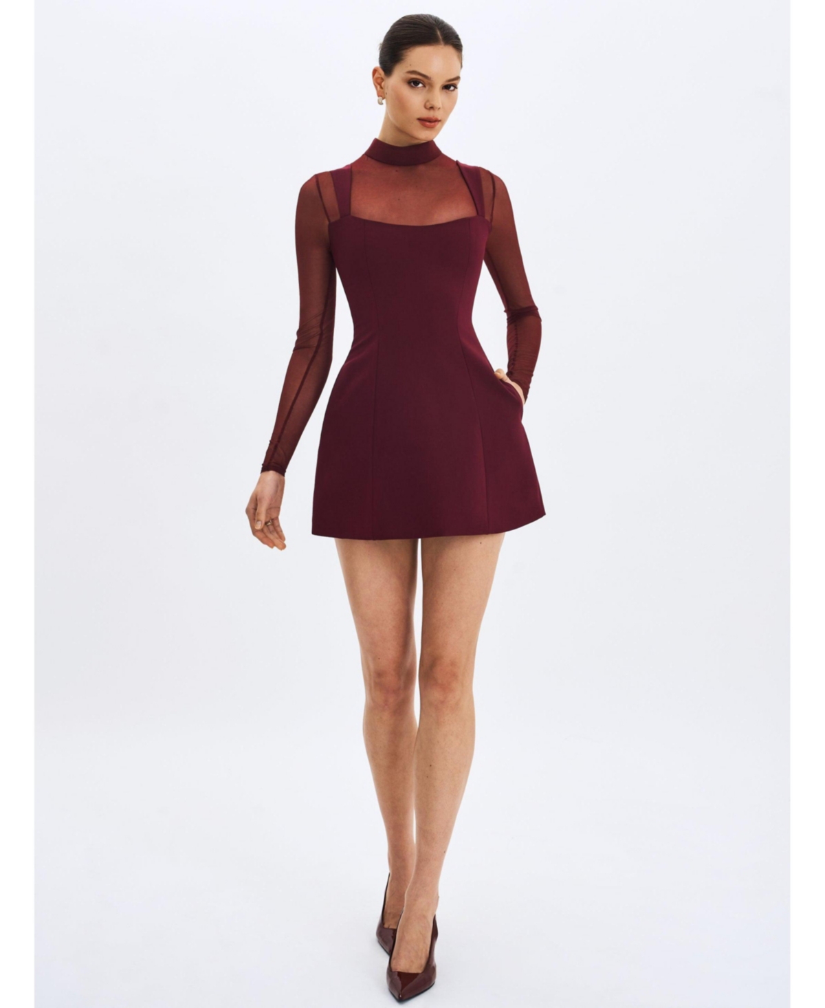 Miss Circle Women's Natasha Burgundy Faux Two-Piece Turtleneck Mini Dress