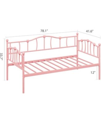 Twin Size Daybed Frame, Metal Platform Sofa Bed with Stylish Headboard, Heavy Duty Steel Slat Support