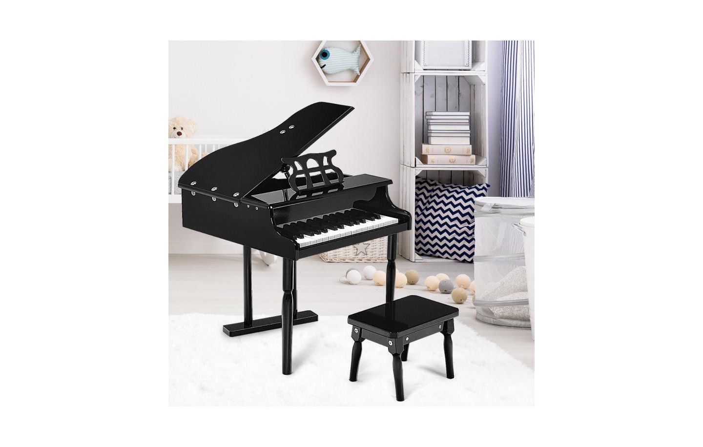 Детские игрушки Slickblue Kids' 30-Key Piano Keyboard with Bench, Piano Lid and Music Stand, 4-Piece Set, Ages 3+, цвет: Чёрный — фото 2