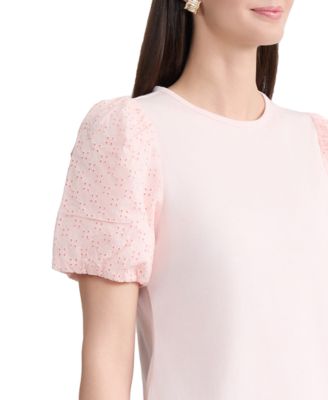 Petite Eyelet Sleeve Crewneck T-Shirt