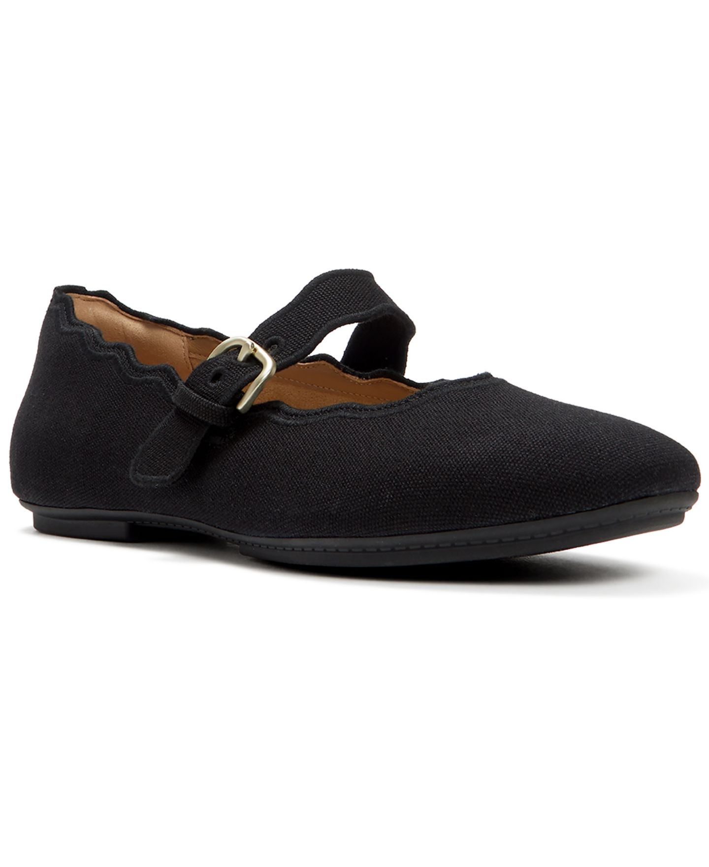 Женские парусиновые туфли Мэри Джейн FitFlop Delicato с волнистым краем, цвет: Чёрный — фото 1