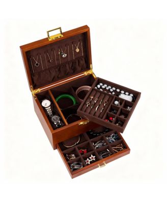 Solid Wood Jewelry Box with Velvet Lining and Lock