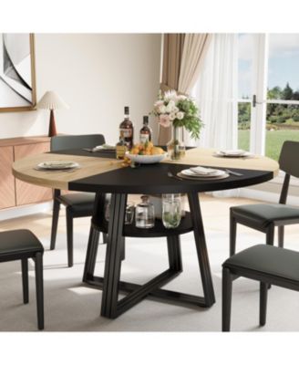 Round Dining Table for 4-6, 47.2" Farmhouse Kitchen Table with Storage, Circle Dinner Tables for Kitchen, Dining Room, Living Room