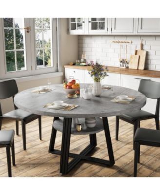 Round Dining Table for 4-6, 47.2" Farmhouse Kitchen Table with Storage, Circle Dinner Tables for Kitchen, Dining Room, Living Room