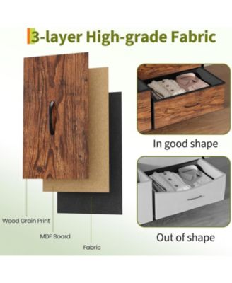 8 Drawer Fabric Dresser TV Stand with Wooden Top, Metal Frame Storage Chest, Wide Closet Orgzr for Bedroom Living Room Hallway, Natural Wood